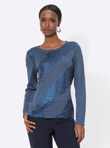 creation L Langarm-Pullover in rauchblau-marine-bedruckt