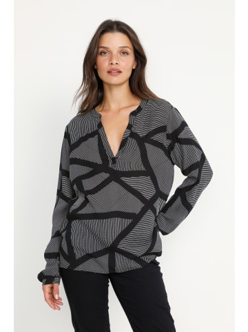 Kaffe Langarm-Bluse KAdebra in Black / White Graphic Lines