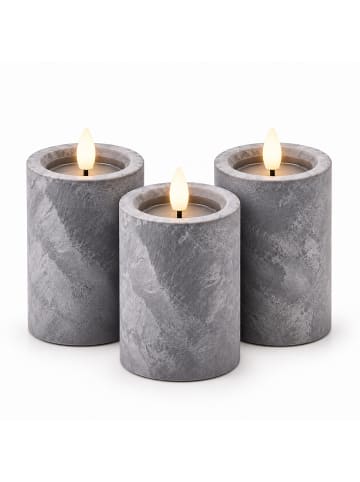 relaxdays 3 x LED Kerzen in Grau - (H)12,5 x Ø 7,5 cm