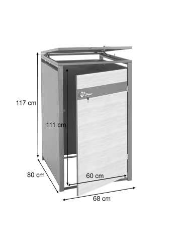MCW 1er Mülltonnenverkleidung J82 erweiterbar Metall, Buche-Holzoptik hellbraun