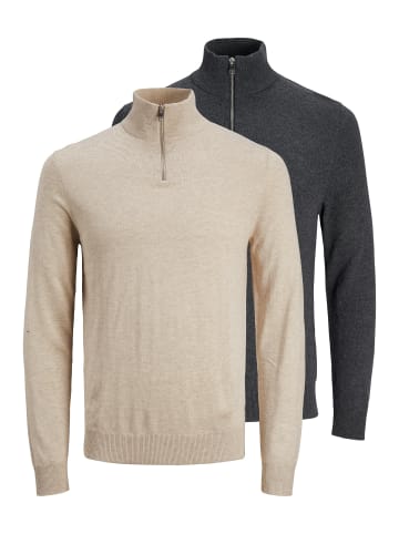 Jack & Jones Troyer Emil Knit in Dunkelgrau / beige