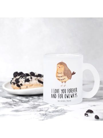 Mr. & Mrs. Panda Tasse Eule Zufrieden mit Spruch in Transparent