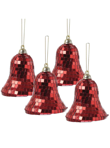 MARELIDA 4x Weihnachtsbaumschmuck Glocke im Discokugel Look H: 8cm in rot