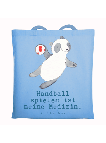 Mr. & Mrs. Panda Tragetasche Panda Handball spielen mit Spruch in Sky Blue