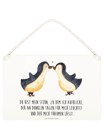 Mr. & Mrs. Panda Wandschild Pinguin Liebe mit Spruch in Weiß