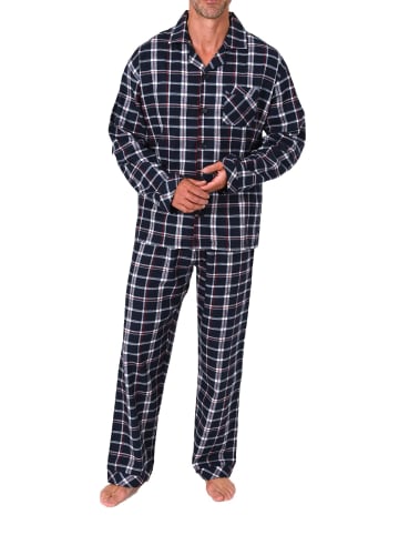 NORMANN Lange Flanell Schlafanzug Pyjama kariert - 88127 in marine/rot