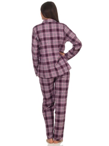 NORMANN Flanell Pyjama Schlafanzug langarm Knopfleiste und Reverskragen - 50117 in beere