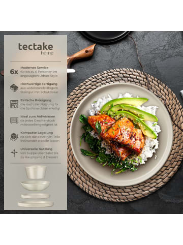 tectake Tafelservice Una, aus Steingut, für 6 Personen