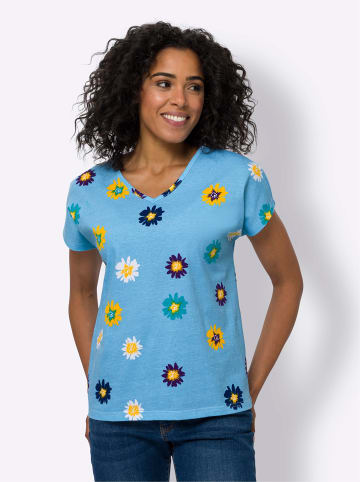 Sieh an! Kurzarmshirt in aqua-weiß-bedruckt