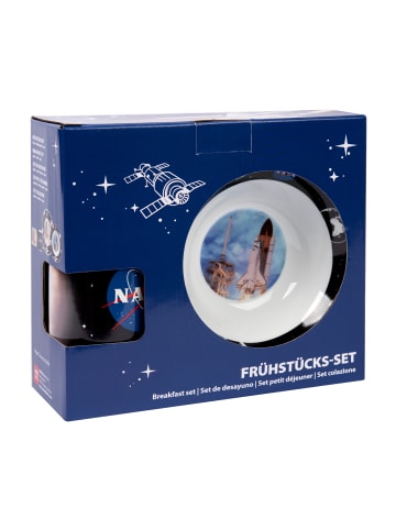 Nasa 3-teilig NASA Frühstücksset Geschirr Set Teller Schale Tasse in blau/schwarz
