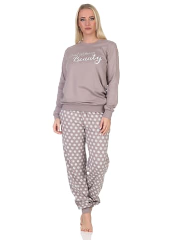 NORMANN Langarm Kuschel Interlock Schlafanzug Langarm Tupfen Optik - 87243 in grau