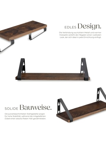 tectake 3er Set Wandregal Cowell Höhe 12 cm, Industrial Holz dunkel, rustikal
