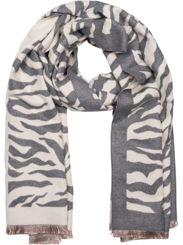 styleBREAKER Zebra Muster Schal in Creme-Grau