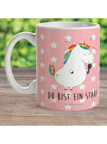 Mr. & Mrs. Panda Kaffeetasse Einhorn Sänger mit Spruch in Rot Pastell