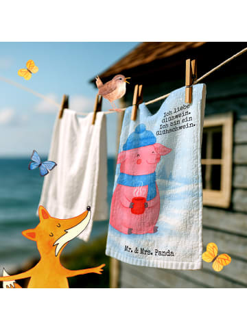 Mr. & Mrs. Panda Gästehandtücher Schwein Glühwein Design mit Spruch in Weiß
