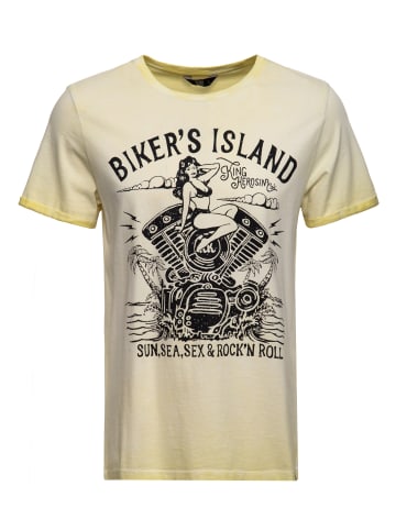 King Kerosin King Kerosin Oil Wash T-Shirt Bikers Island in gelb