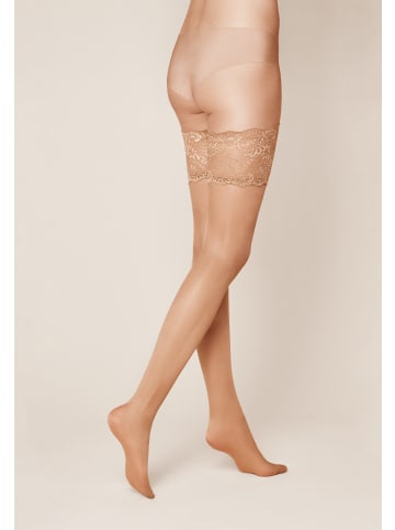 Kunert Halterlose Feinstrümpfe Satin Look 20 breites Spitzenband in Cashmere