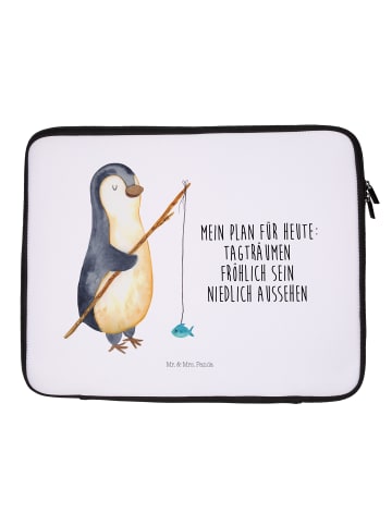 Mr. & Mrs. Panda Notebook Tasche Pinguin Angler mit Spruch in Weiß