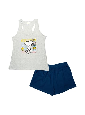 Snoopy Peanuts Snoopy Schlafanzug Pyjama Set ohne Ärmel Tanktop Shorts in blau/grau