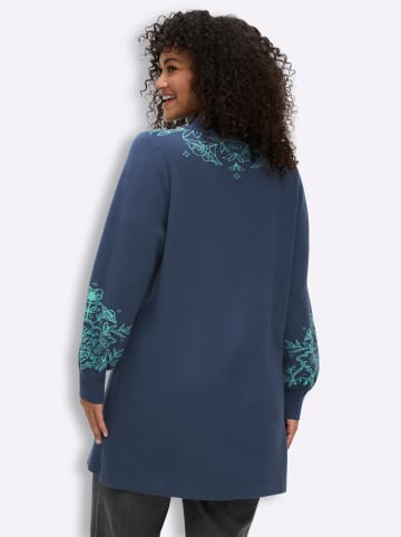 sheego by Joe Browns Long-Pullover in dunkelblau-blaugrün-gemustert