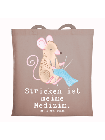 Mr. & Mrs. Panda Stofftasche Maus Stricken mit Spruch in Braun Pastell