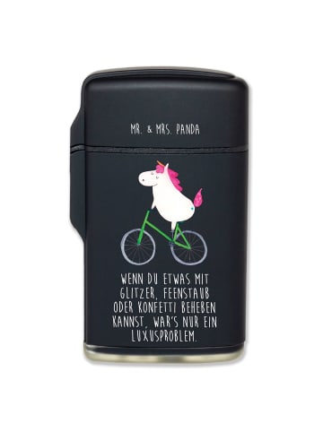 Mr. & Mrs. Panda Feuerzeug Einhorn Radfahrer mit Spruch in Schwarz