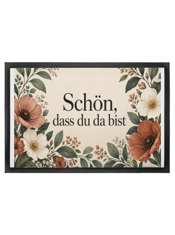 Mr. & Mrs. Panda Fußabstreifer Blumen elegant Design mit Spruch in Weiß