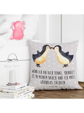 Mr. & Mrs. Panda 40x40 Kissen Pinguine Kuss mit Spruch in Grau Pastell