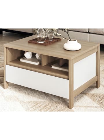 Furn.Design Couchtisch weiß und Eiche, Beistelltisch skandinavisch, 80 x 60 cm, Soft-Close
