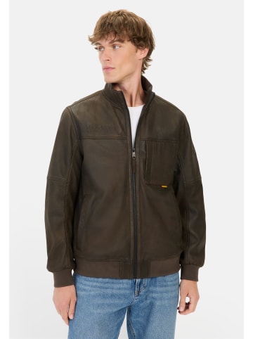 Camel Active Lederjacke mit Bomberkragen in Olive-Braun