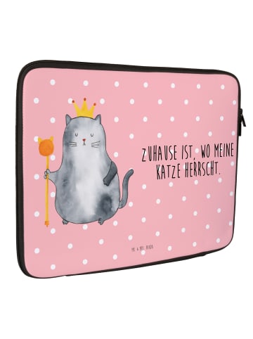 Mr. & Mrs. Panda Laptop Hülle Katze König mit Spruch in Rot Pastell