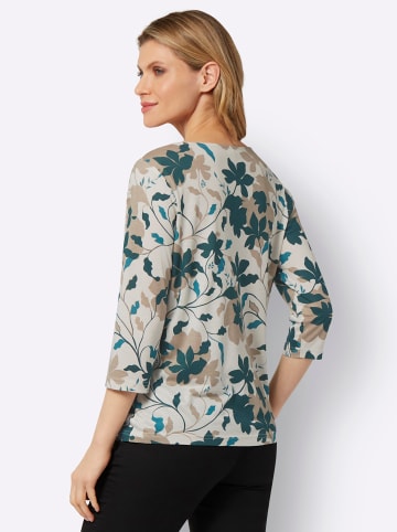 Sieh an! Rundhals-Shirt in champagner-petrol-bedruckt