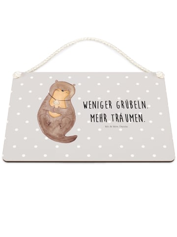 Mr. & Mrs. Panda Holzschild Otter Muschel mit Spruch in Grau Pastell