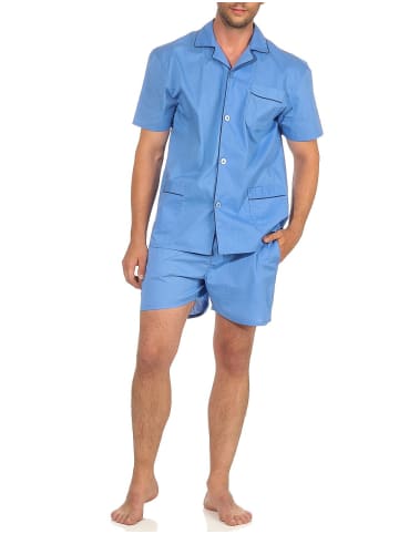 NORMANN shorty Pyjama kurzarm gewebt durchknöpfbarem Oberteil - 55082 in hellblau
