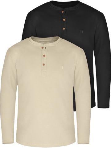 normani 2er Set Herren Langarm Shirts aus Bio-Baumwolle Neuville in Beige/Schwarz
