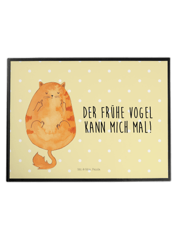 Schreibunterlage Katze Frühaufsteher mit Spruch in Gelb Pastell
