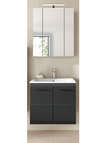 Inn.Furn Badmöbel-Set 2-teilig schwarz matt, Eiche 60 cm, Komplett-Set mit Waschbecken