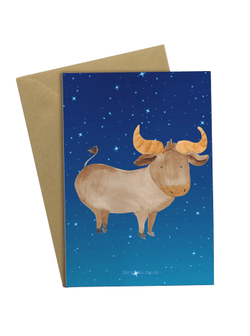 Mr. & Mrs. Panda Grußkarte Sternzeichen Stier ohne Spruch in Sternenhimmel Blau