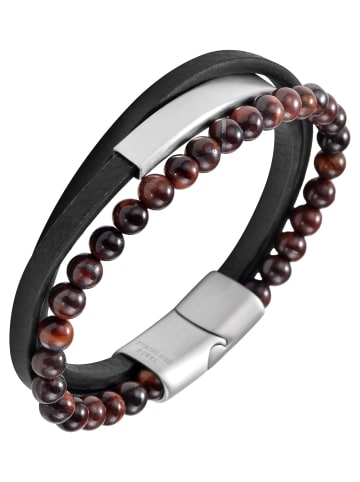 Adeliás Unisex Armband – Lederarmband aus Leder mit Tigerauge 23 cm in schwarz