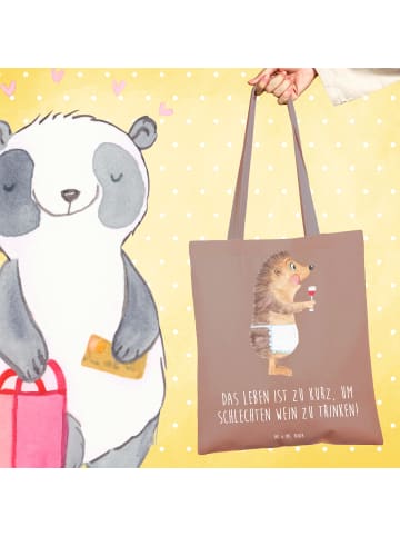 Mr. & Mrs. Panda Tragetasche Igel Wein mit Spruch in Braun Pastell