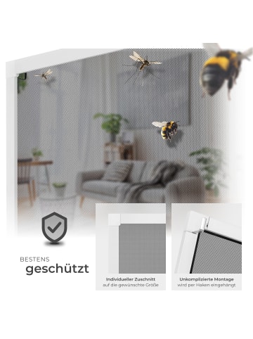tectake Insektenschutzgitter für Fenster 130x150 cm, zuschneidbar, wetterfest