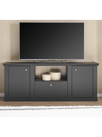 Furn.Design TV-Lowboard schwarz matt, Eiche Landhaus 158 cm, TV Unterteil mit Soft-Close