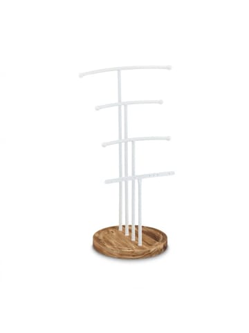 relaxdays Schmuckständer in Weiß/ Braun - (B)24 x (H)43 x (T)18 cm