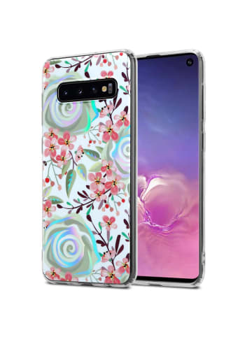 cadorabo Hülle für Samsung Galaxy S10 4G Blumen Muster in PFIRSICHBLÜTEN