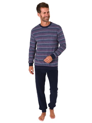 NORMANN Frottee Pyjama Schlafanzug lang Bündchen Streifen - 67727 in rot