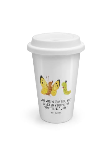 Mr. & Mrs. Panda To Go Becher Raupe Schmetterling mit Spruch in Weiß