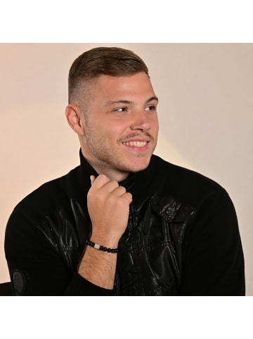 Adeliás Herren Armband – Kugelarmband aus Edelstahl mit Onyx 21 cm in schwarz