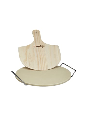 relaxdays Pizzastein in Natur mit Zubehör - (H)1 cm