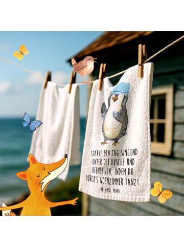 Mr. & Mrs. Panda Handtuch Pinguin Duschen mit Spruch in Weiß