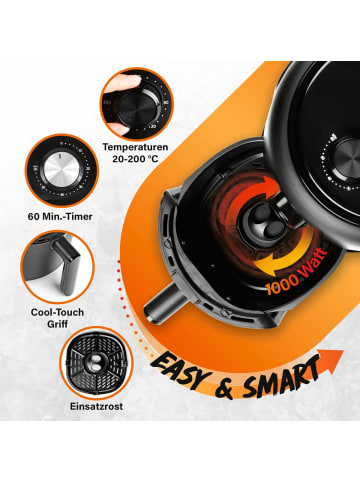 Gourmet Maxx Heißluft-Fritteuse Mechanisch 2,3l 1000W schwarz Schwarz